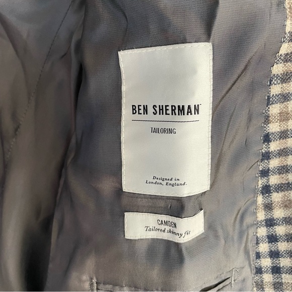 Ben Sherman 100% Wool Men’s Blazer Suit Jacket Camden Skinny Fit Gingham 40R - Picture 8 of 12